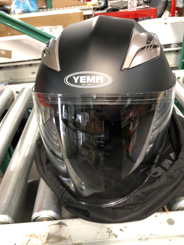 Photo 2 of *GENTLY USED* Motorcycle Open Face Helmet DOT Approved - YEMA Helmet YM-627  3/4 Half Helmet with Sun Visor, Matte Black Medium