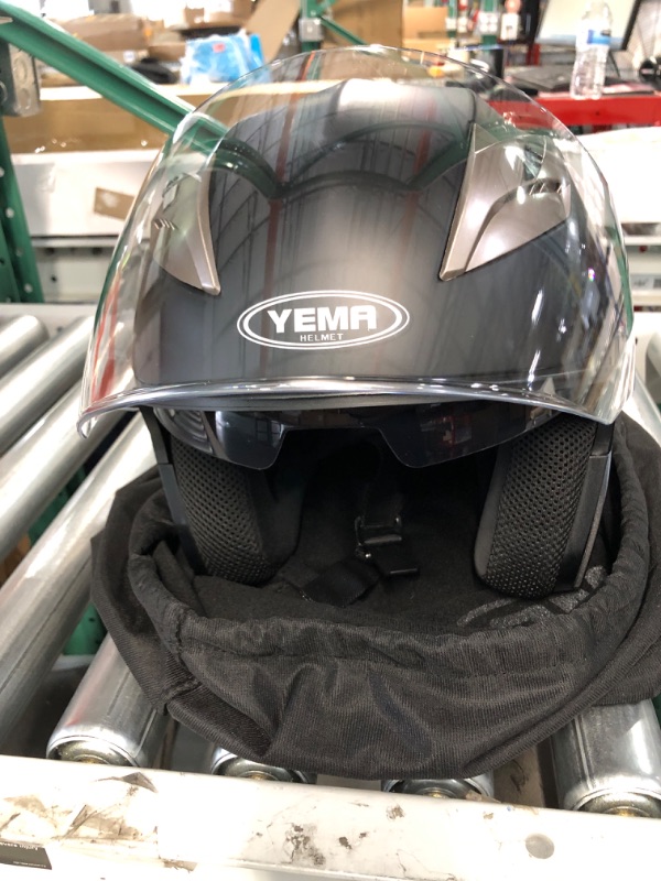 Photo 1 of *GENTLY USED* Motorcycle Open Face Helmet DOT Approved - YEMA Helmet YM-627  3/4 Half Helmet with Sun Visor, Matte Black Medium