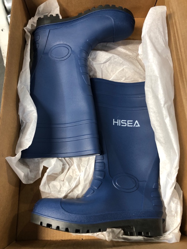 Photo 2 of *GENTLY USED* HISEA Men's Steel Toe Rain Boots PVC Rubber Boots, Durable Slip Resistant Knee Boots SIZE 7 BLUE