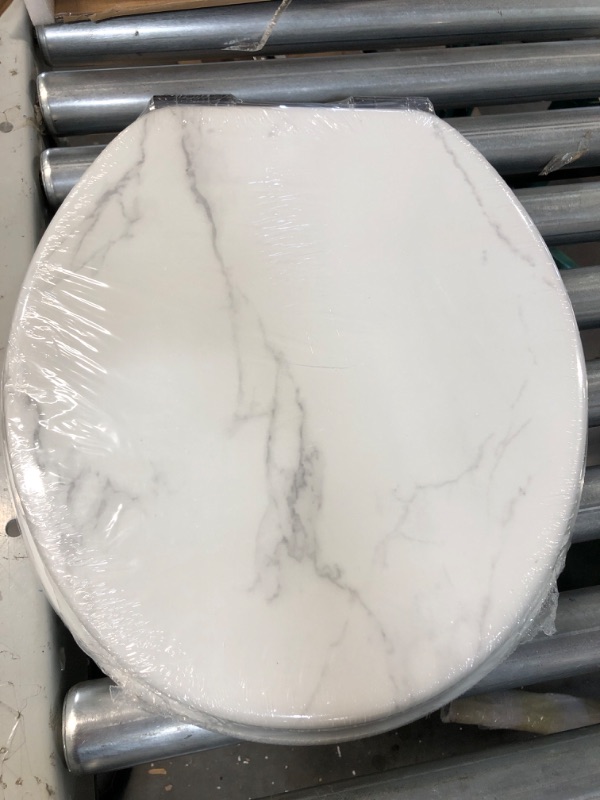 Photo 3 of *SEALED* Angel Shield Marble Toilet Seat, Molded Wood with Quiet Close, Quick-Release Hinges (White Marble) Round-16.5“ 