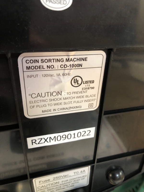 Photo 3 of *USED* Royal Sovereign Electric Coin Sorter, 1 Row of Coin Sorting (CO-1000N), Black *UNTESTED* 