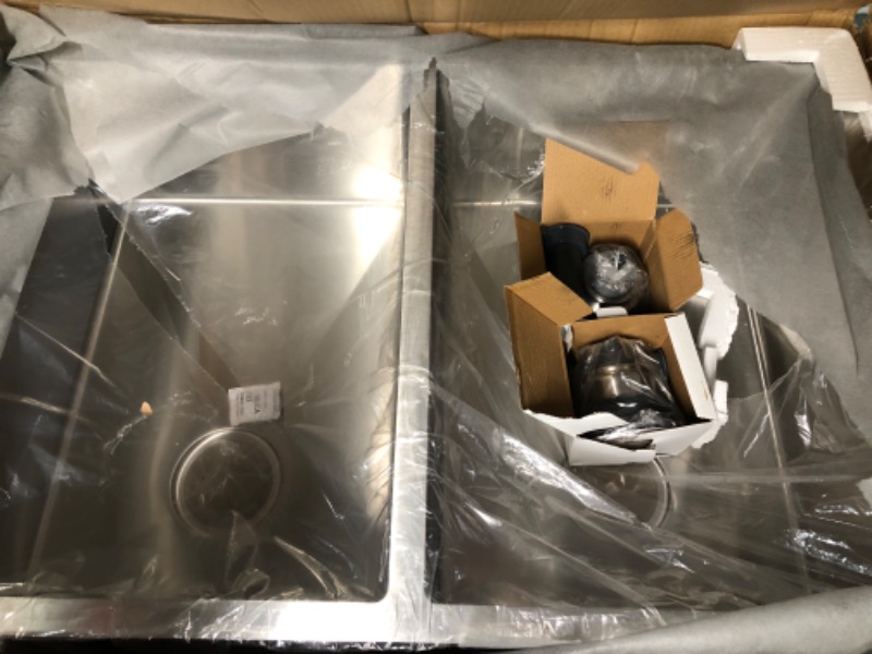 Photo 3 of *missing items*33 Kitchen Sink Double Bowl - Logmey 33x22 Inch Drop In Topmount 18 Gauge Stainless Steel Double Bowl 50/50 Kitchen Sink 33x22x9-55 Stainless Steel-Drop In