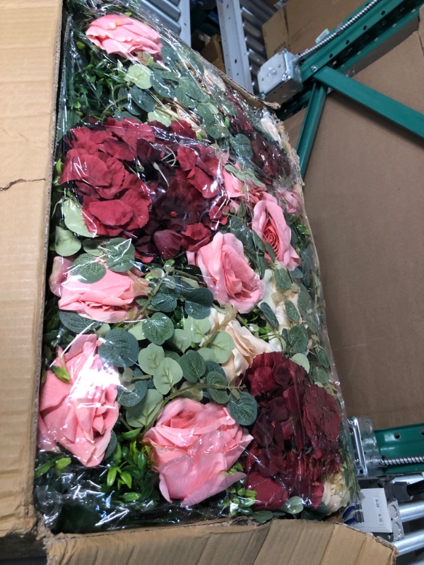 Photo 2 of **opened but new** Nuptio Floral Flower Wall Backdrop - 12 Pcs 24" x 16" Pink & Red Roses Flowers Panels 