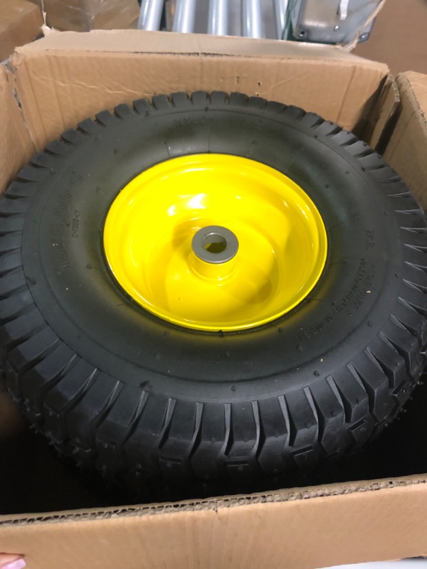 Photo 2 of (2 Pack) AR-PRO Exact Replacement 15" x 6.00 - 6" Front Tire and Wheel Assemblies for John Deere Riding Mowers, Yellow