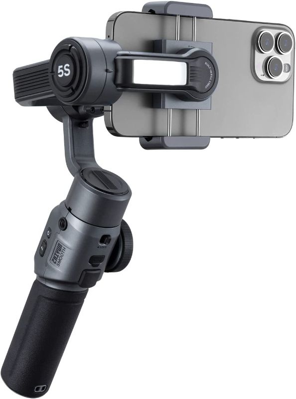 Photo 1 of Zhiyun Smooth 5S Gimbal 3-Axis Handheld Smartphone Stabilizer for iPhone Android Phone with Built in LED Fill Light for Vlogging YouTube TikTok Facebook Video Live Stream,Gray(Combo Version)