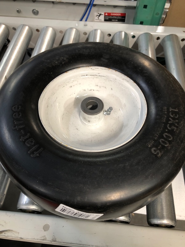 Photo 2 of 14.5"Flat Free Wheelbarrow Tire with 3/4 & 5/8 Wheel Bearing, 3" Hub 13"-16" Universal Fit Air Less Tire 4.80/4.00-8 for Garden Cart Wagon Ribbed Tread Axle hole 16mm Foamed Polyurethane Tire