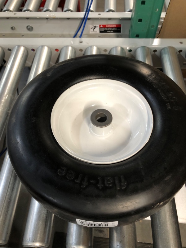 Photo 2 of 14.5"Flat Free Wheelbarrow Tire with 3/4 & 5/8 Wheel Bearing, 3" Hub 13"-16" Universal Fit Air Less Tire 4.80/4.00-8 for Garden Cart Wagon Ribbed Tread Axle hole 16mm Foamed Polyurethane Tire