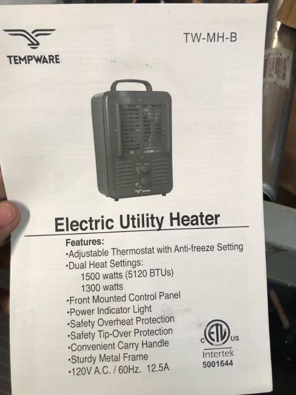 Photo 5 of **USED** TEMPWARE Milkhouse Space Heater, 1300W/1500W Heater with Thermostat, 3 Heat Settings