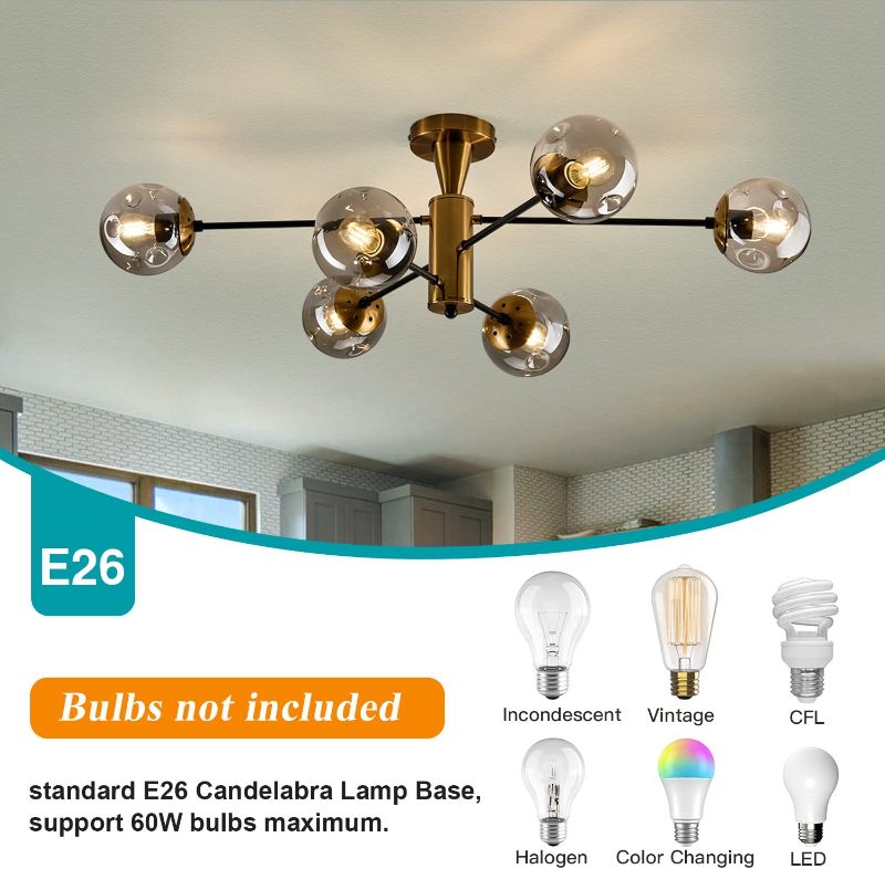 Photo 1 of FGSADI Modern Semi Flush Mount Ceiling Light Fixture 6-Light Sputnik Gold Chandelier 