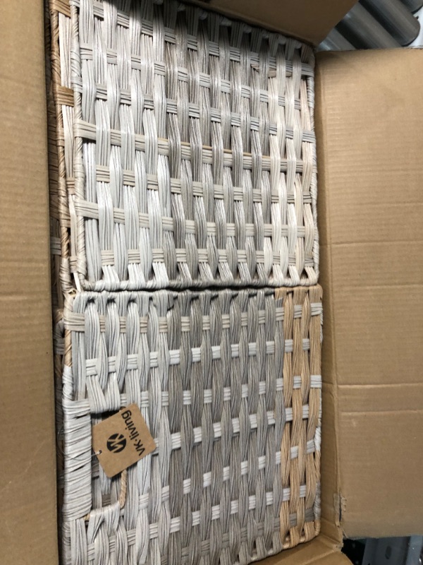 Photo 1 of OMERAI Wicker Storage Baskets for Organizing Large Wicker Basket with Handle Rattan Storage Basket Foldable Cube Storage Basket Handwoven Basket Storage Set of 4 11.8x11.8x11.8 KHAKI