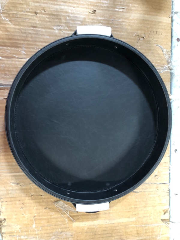 Photo 4 of ***MINOR DAMAGE - SEE NOTES***HofferRuffer PU Leather Round Tray, with Handles, 14.6-inch (Black)