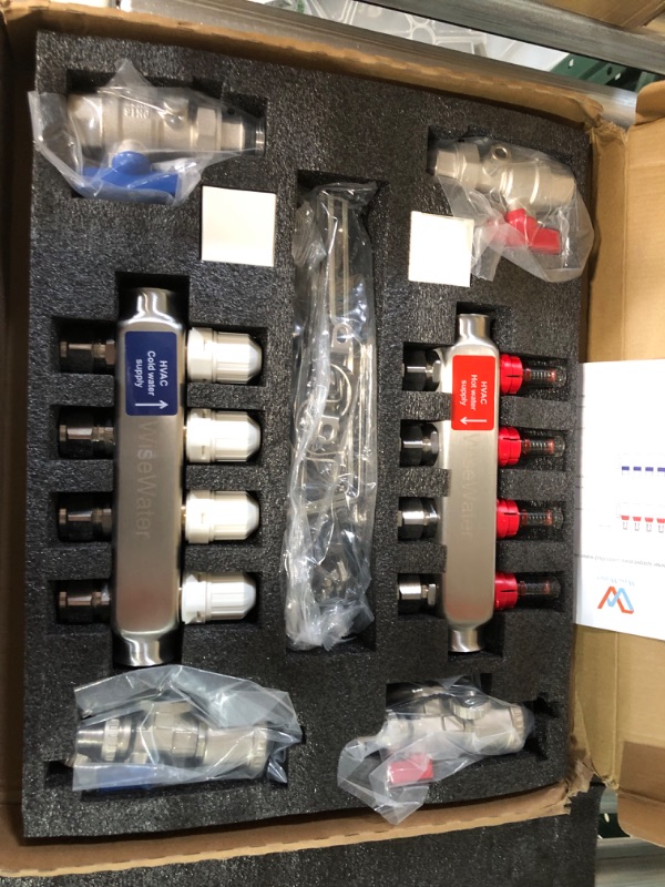 Photo 2 of WiseWater 4 Loop PEX/Radiant Manifold, 1/2 In and 3/4 In Compatible Outlets, Up to 1.6 GPM Flow Valve for Hydronic Radiant Floor Heating(1/2" connectors included) 4 Loops