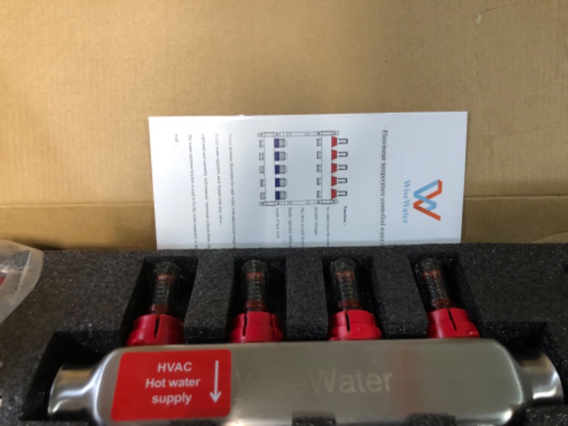 Photo 3 of WiseWater 4 Loop PEX/Radiant Manifold, 1/2 In and 3/4 In Compatible Outlets, Up to 1.6 GPM Flow Valve for Hydronic Radiant Floor Heating(1/2" connectors included) 4 Loops