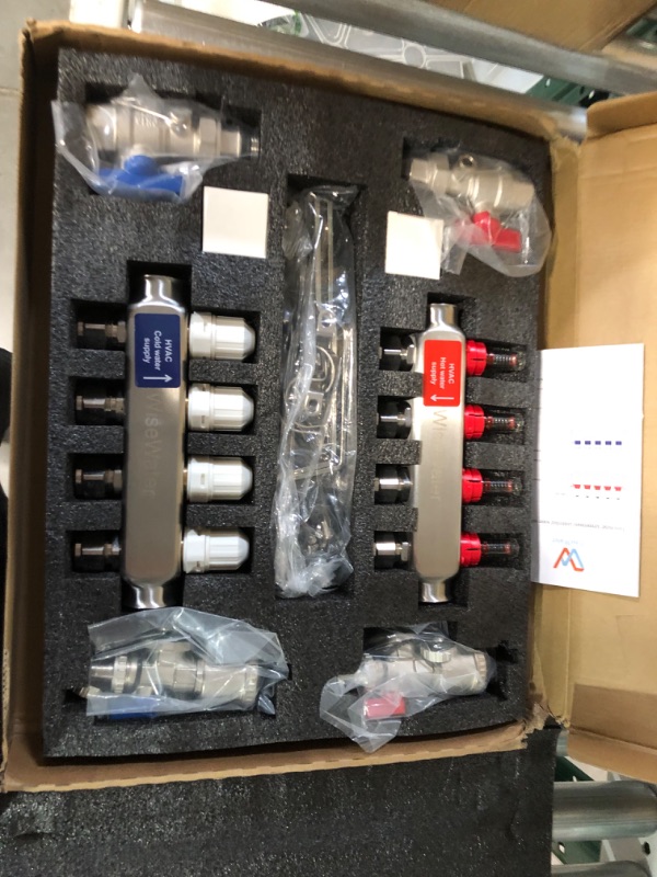 Photo 4 of WiseWater 4 Loop PEX/Radiant Manifold, 1/2 In and 3/4 In Compatible Outlets, Up to 1.6 GPM Flow Valve for Hydronic Radiant Floor Heating(1/2" connectors included) 4 Loops