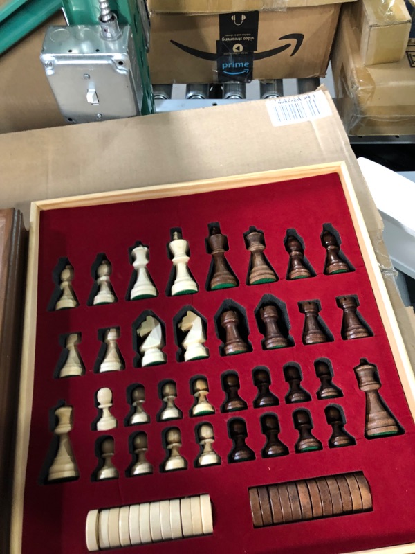 Photo 4 of A&A 15" Magnetic Wooden Chess Set/Folding Board / 3" King Height German Knight Staunton Chess Pieces/Mahogany & Maple Inlaid /2 Extra Queen/Board Games Chess Sets for Adults and Kids Mahogany & Maple Inlay