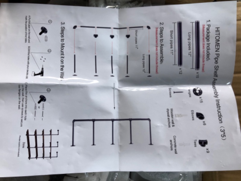 Photo 3 of **SEE NOTES** HITOMEN Industrial Iron Pipe Shelves Shelf Brackets 