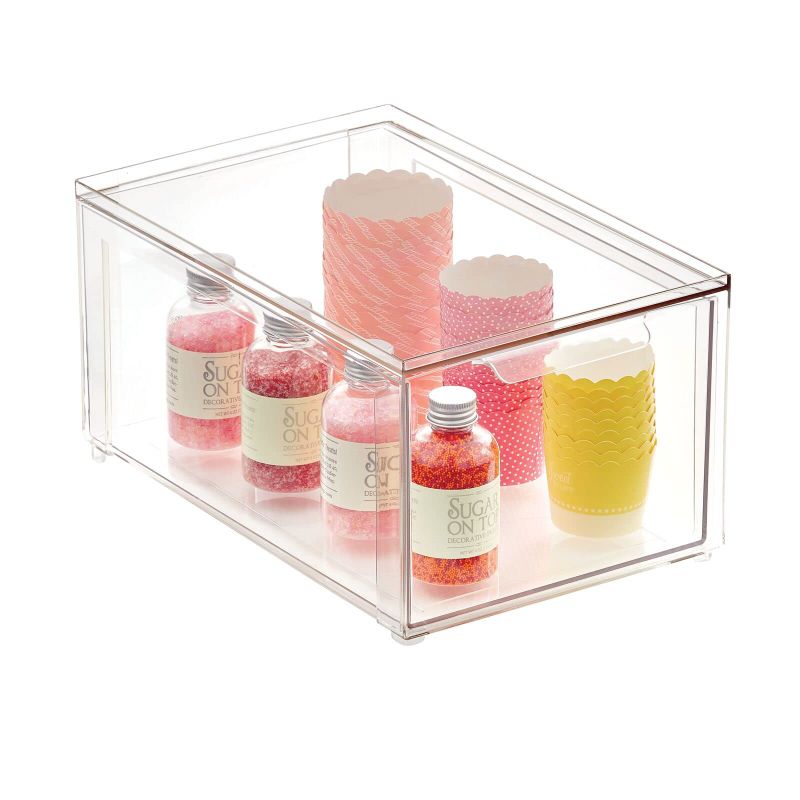 Photo 1 of **SEE NOTES** mDesign Plastic Stackable Kitchen Storage Organizer Bin with Pull Out Drawer - Lumiere Collection - Clear 1 14x8x7