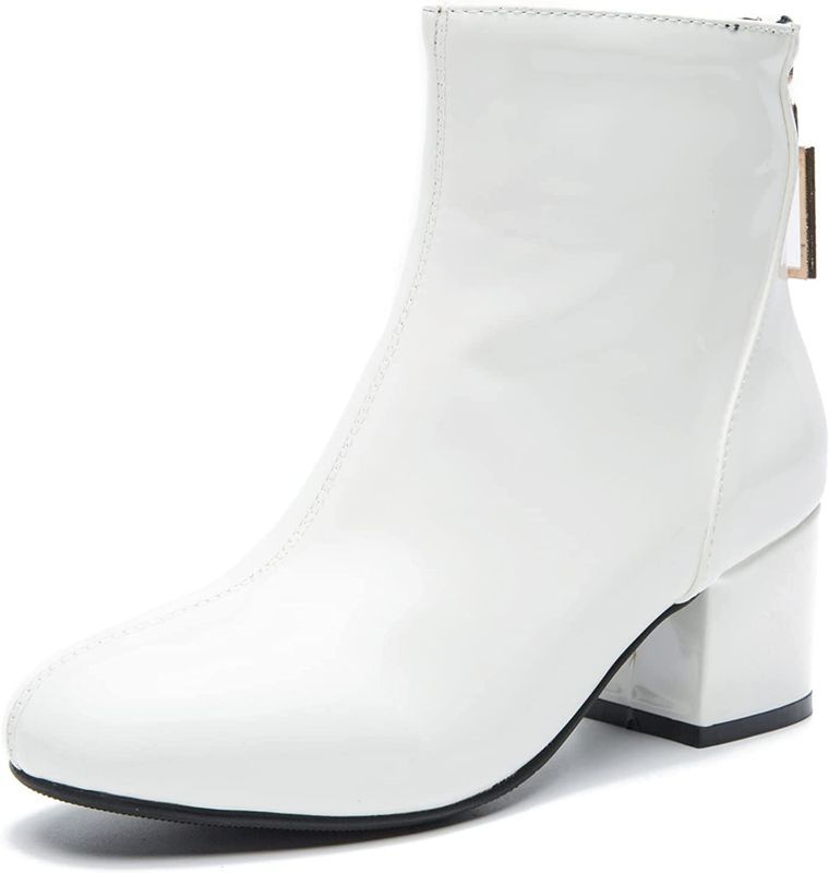 Photo 1 of Enelauge Women's Fashion Square Toe Short Gogo Ankle Boots Low Block Heel Back Zipper Booties ,38 euro, 7.5 us
