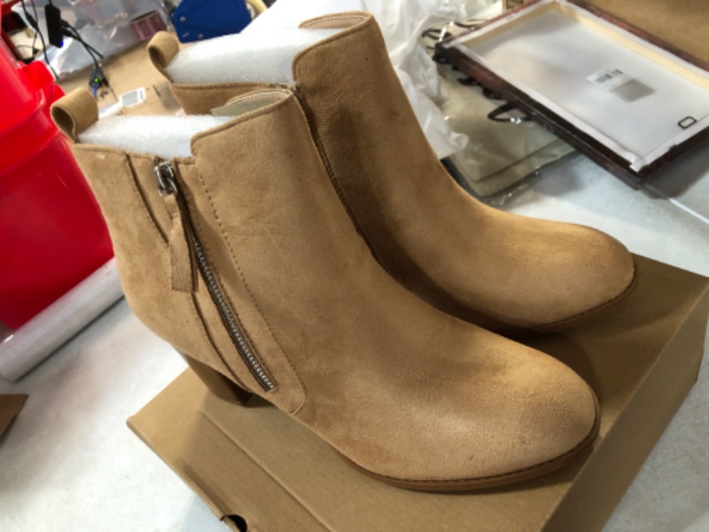 Photo 2 of Ankle Boots for Women Chunky Block Heel Side Zipper Pointd Toe Suede Fall Winter Bootie Shoes Light Brown 9.5