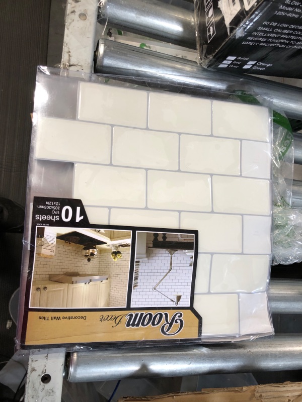 Photo 2 of 10-Sheet Peel and Stick Backsplash, Stick on Tiles for Backsplash Kitchen,12"x12", Subway Tile Peel and Stick Backsplash White with Grey Grout 12x12 Inch White With Grey Grout 10