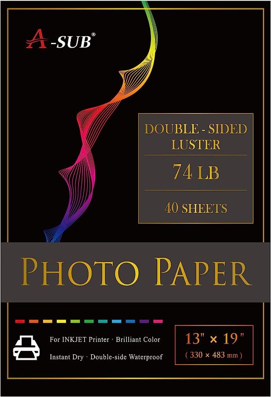 Photo 1 of A-SUB Premium Double Sided Photo Paper Luster 13 x 19 Inch 74lb for Inkjet Printers 40 Sheets