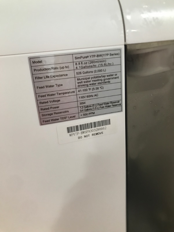 Photo 5 of SimPure Y7P-BW UV Countertop Reverse Osmosis Water Filtration Purification System, 4 Stage RO Water Filter, Bottleless Water Dispenser, 4: 1 Pure to Drain, BPA Free (No Installation Required)