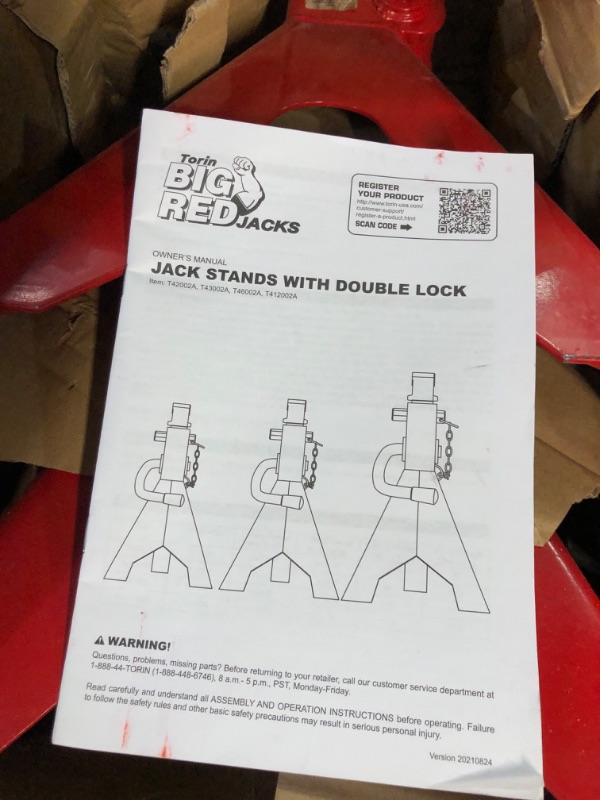 Photo 2 of BIG RED T46002A Torin Steel Jack Stands: Double Locking, 6 Ton (12,000 lb) Capacity, Red, 1 Pair Double Locking Red