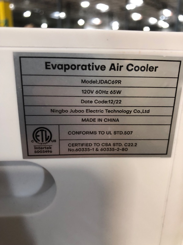 Photo 5 of **PARTS ONLY PUMP DOESN'T TURN ON**
Evaporative Air Cooler, SKYICE 3-IN-1 Windowless Swamp Cooler w/ 2.4 Gal Detachable Water Tank, Silver & White