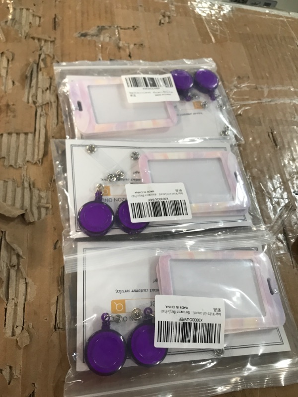 Photo 2 of (LOT OF 3) 2 Pack Badge Holder with Lanyard Retractable Reel Heavy Duty Vertical Hard Platic ID Card Holder for Women Men Nurse Teachers School Medical Law Enforcements (Purple Pink)