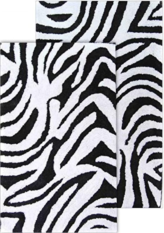 Photo 1 of [Like New] Chesapeake Safari 2Pc. Black & White Zebra Bath Rug Set (21"x34" & 24"x40")

