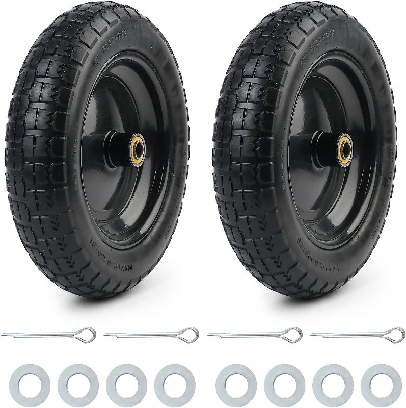 Photo 1 of [Used] LotFancy 13” Flat Free Tire for Gorilla Cart, 2 Pack, 5/8” Axle, 2.16” Offest Hub
