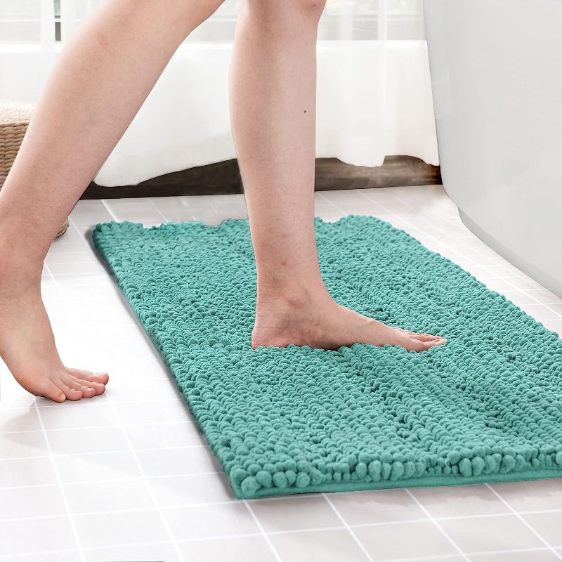 Photo 1 of [New] CHUN YI Plush Bath Rug, Microfiber Absorbent Bath Mat, 16"x24", Turquoise
