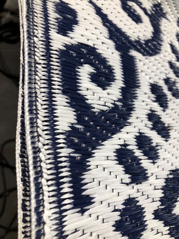 Photo 2 of **SEE NOTES** XL Outdoor Rug - Navy Blue & White Pattern