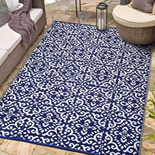 Photo 1 of **SEE NOTES** XL Outdoor Rug - Navy Blue & White Pattern