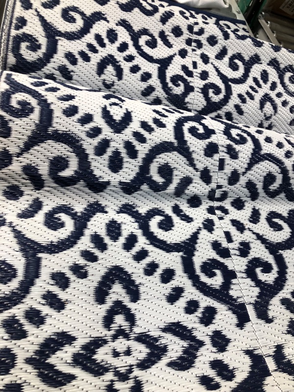 Photo 4 of **SEE NOTES** XL Outdoor Rug - Navy Blue & White Pattern