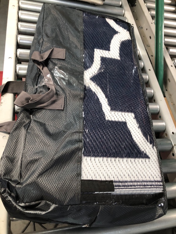Photo 1 of 6'x9' Outdoor Rug for Patio,Reversible Plastic Waterproof Rugs -- NAVY BLUE & WHITE DESIGN 