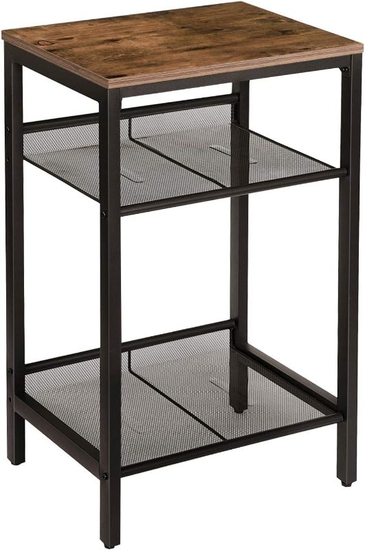 Photo 1 of HOOBRO Side Table, Industrial End Telephone Table with Adjustable Mesh Shelves,