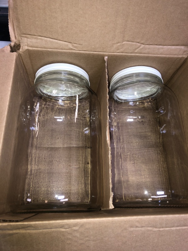 Photo 2 of 2 Pack 1 Gallon Glass Large Mason Jars Wide Mouth with Airtight Metal Lid, Safe for Fermenting Kombucha Kefir Kimchi, Pickling, Storing and Canning, Dishwasher Safe, Made in USA By Kitchentoolz White Lid