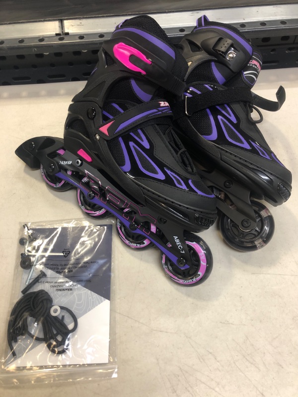 Photo 2 of 2PM SPORTS Vinal Girls Adjustable Flashing Inline Skates, All Wheels Light Up, Fun Illuminating Skates for Kids and Men- Azure Small (1Y-4Y US) Violet & Magenta Large - Youth (4-7 US)