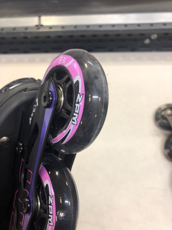 Photo 3 of 2PM SPORTS Vinal Girls Adjustable Flashing Inline Skates, All Wheels Light Up, Fun Illuminating Skates for Kids and Men- Azure Small (1Y-4Y US) Violet & Magenta Large - Youth (4-7 US)