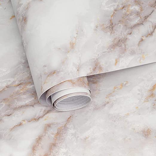 Photo 1 of 2 PACK 11.8" X 118" Marble Wallpaper White Gold Peel and Stick Countertops Self Adhesive Marble Contact Paper for Countertops Cabinets Cleanable Removable Wallpaper Bathroom Thick Shelf Paper