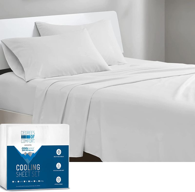 Photo 1 of DEGREES OF COMFORT Coolmax Cooling Sheets | Queen Size Bed Sheet Set for Hot Sleepers | Soft Fabric with Deep Pocket, White-4PC
