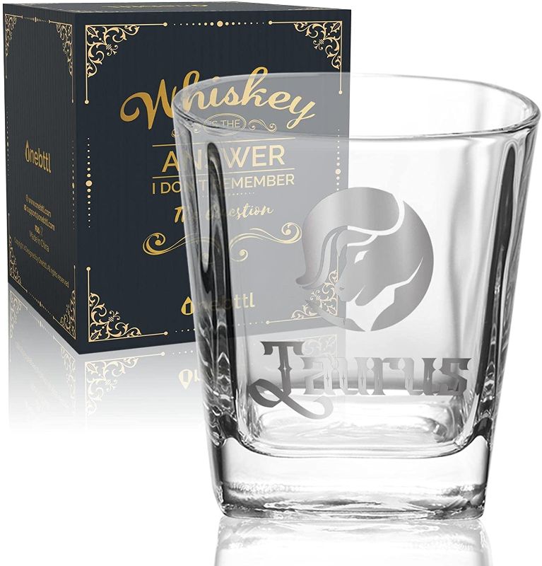 Photo 1 of Zodiac Taurus Sign Whiskey Glass for Men, Unique April May Birthday Gifts for Dad, Husband, BoyFriend, Uncle, Coworker-(8.5oz/245ml)
