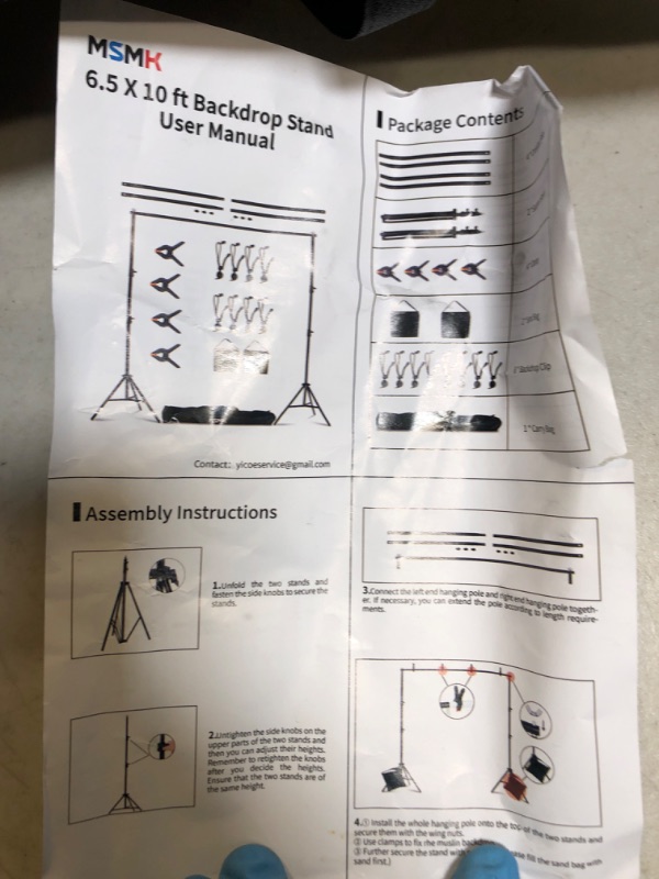 Photo 5 of MsMk Photo Video Studio Backdrop Stand with 8 Spring & 4 Clips, 6.5ft x 10ft Adjustable Muslin Background Support System Kit with Sand Bag, Carry Bag for Photography Studio