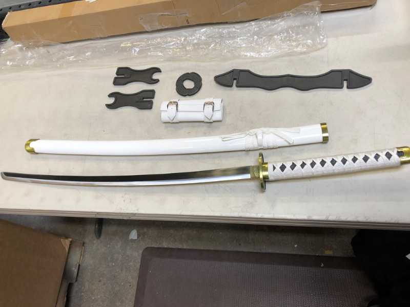 Photo 5 of Zisu Roronoa Zoro Sword, About 41 inch Overall, Shusui/Wado/Kitetsu/Emma/Trafalgar Law Sword Katana for Cosplay Collection Carbon Steel - Not Sharp Gray Wado Ichimonji