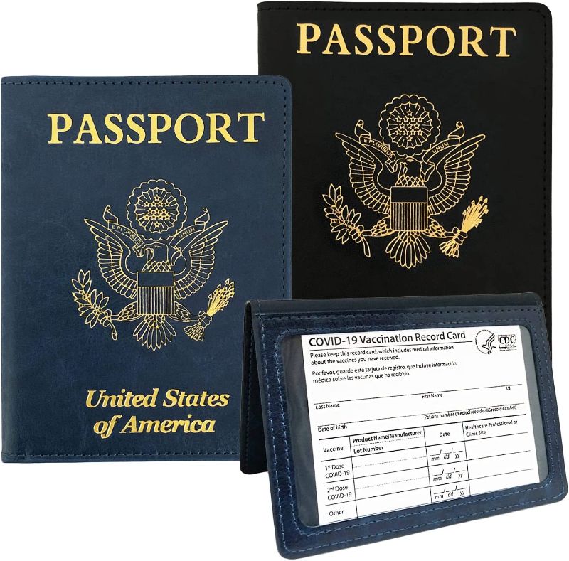 Photo 1 of 2 Pack PU Leather Passport and Vaccine Card Holder Combo , 2 Passport Holder with Vaccine Card Slot , Vaccine Card Protector Waterproof Passport Holder , Vax Card Holder , Vaccine Card Covers , Passport Book (Double Pack, Dark Blue and Black)
(2 PACK)