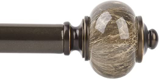 Photo 1 of  Curtain Rod Single Drapery Rod 72 to 144 Inches, Marbled Finials, Bronze