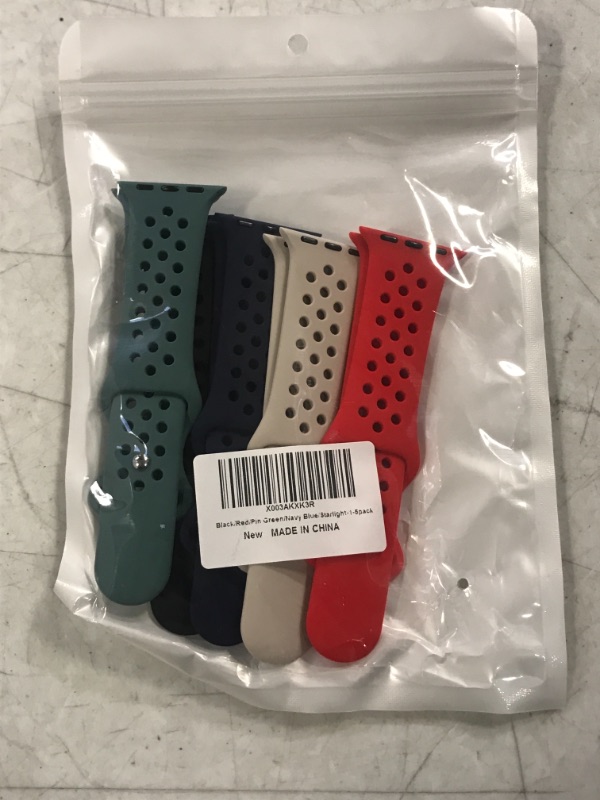 Photo 2 of 5 Pack Sport Bands Compatible with Apple Watch Band 38mm 40mm 41mm 42mm 44mm 45mm Women Men,Soft Silicone Breathable Straps Replacement Wristbands for iWatch SE Series 8 7 6 5 4 3 2 1 Black/Red/Pin Green/Navy Blue/Starlight 38mm/40mm/41mm