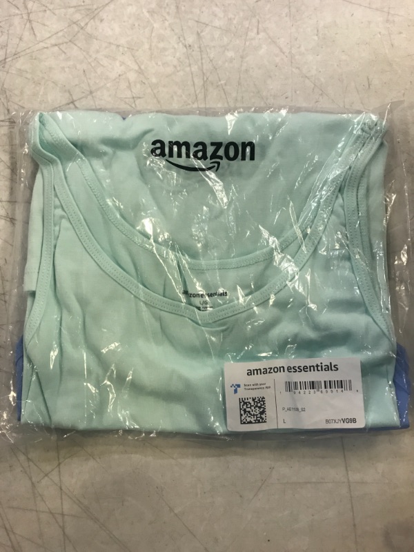 Photo 1 of Amazon Essentials Women's Slim-Fit Thin Strap Tank, Pack of 2 Large Aqua Blue/French Blue