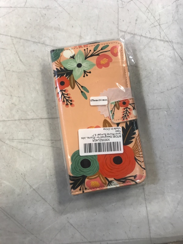 Photo 2 of BITOBE Designed for iPhone 14 Plus Wallet Case with Card Holder for Women Girls Flowers Floral Folio Flip Leather Cover Magnetic Protective Wrist Strap Kickstand Phone Bumper 6.7" Orange Flowers